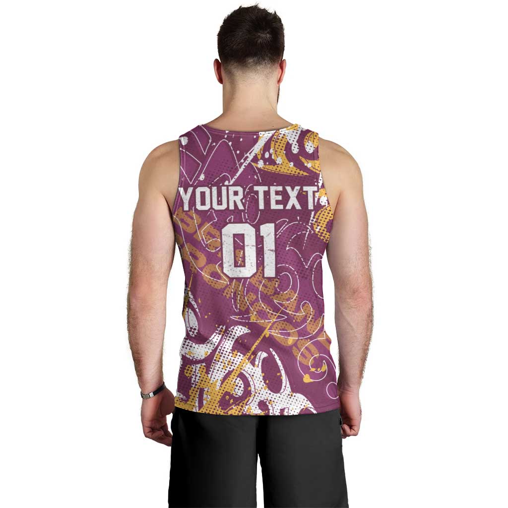 Personalized Brisbane Broncos Rugby Men Tank Top Urban Street Graffiti Style - Distressed Splatter Elements