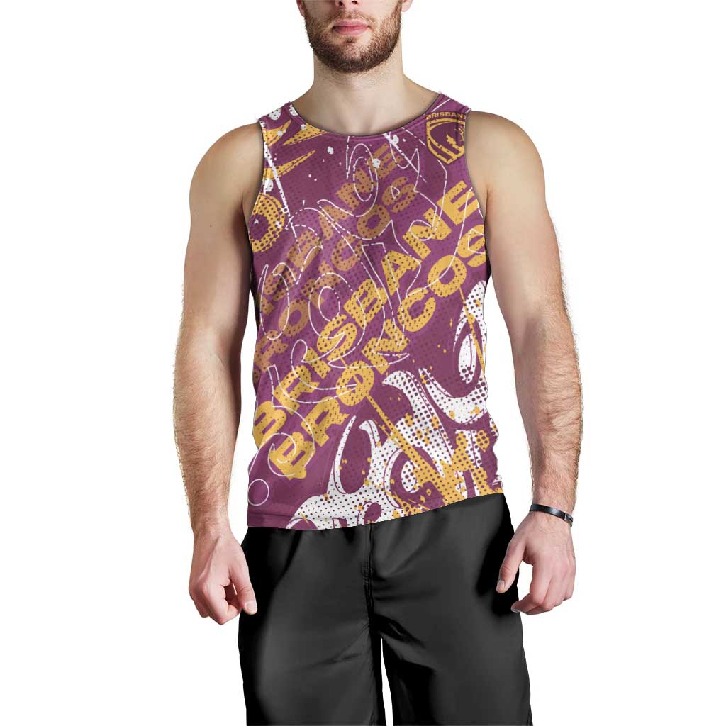 Personalized Brisbane Broncos Rugby Men Tank Top Urban Street Graffiti Style - Distressed Splatter Elements