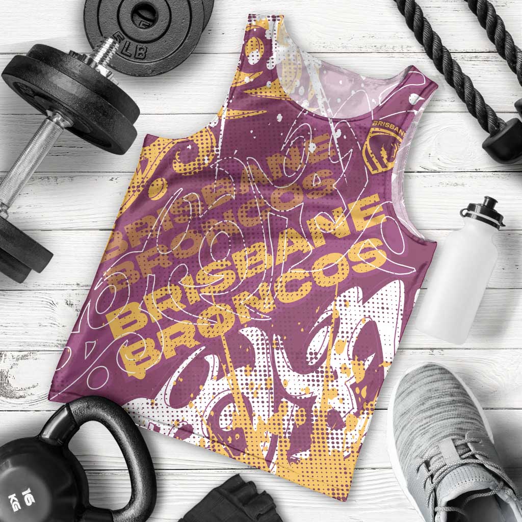 Personalized Brisbane Broncos Rugby Men Tank Top Urban Street Graffiti Style - Distressed Splatter Elements