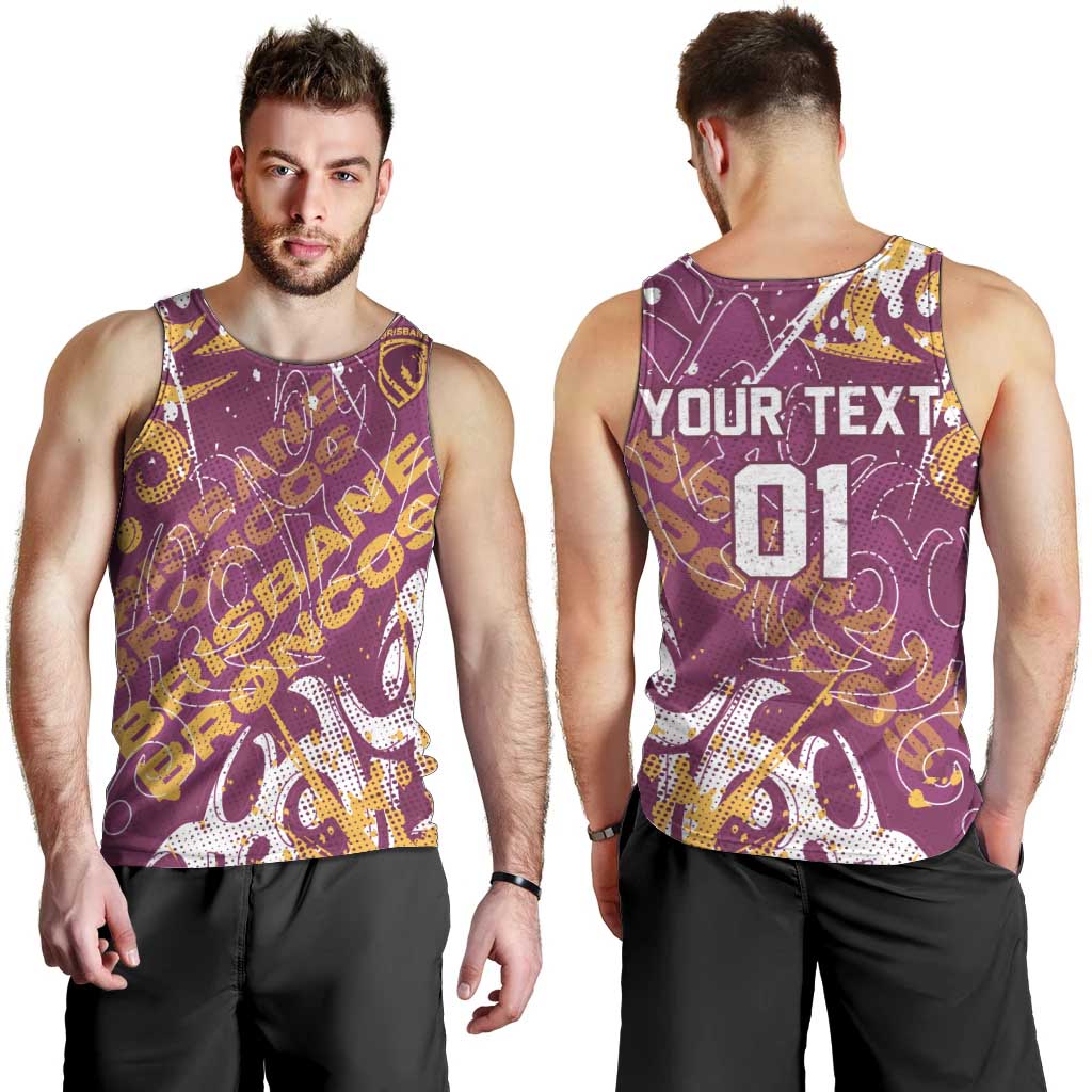 Personalized Brisbane Broncos Rugby Men Tank Top Urban Street Graffiti Style - Distressed Splatter Elements