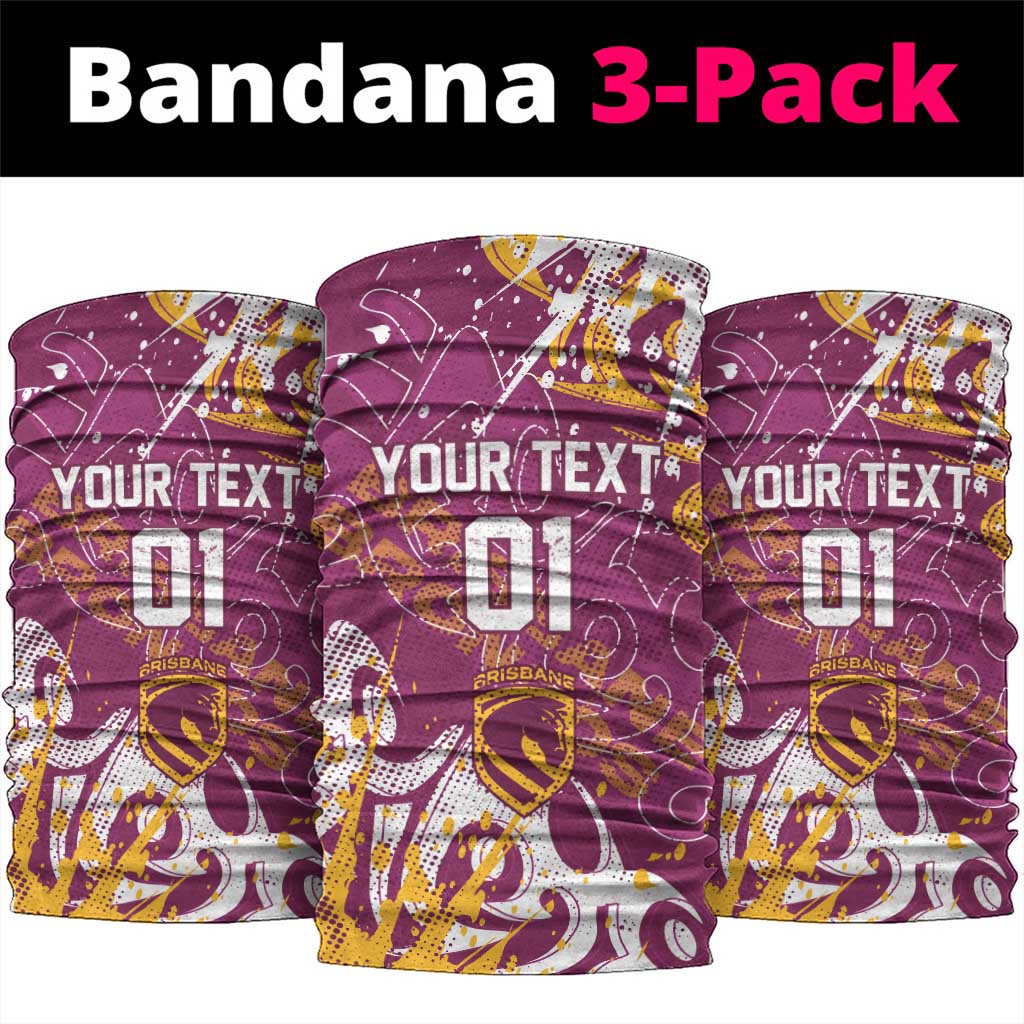 Personalized Brisbane Broncos Rugby Neck Gaiter Urban Street Graffiti Style - Distressed Splatter Elements