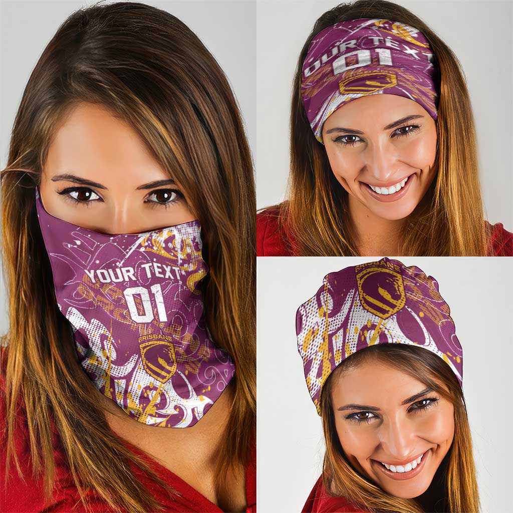 Personalized Brisbane Broncos Rugby Neck Gaiter Urban Street Graffiti Style - Distressed Splatter Elements