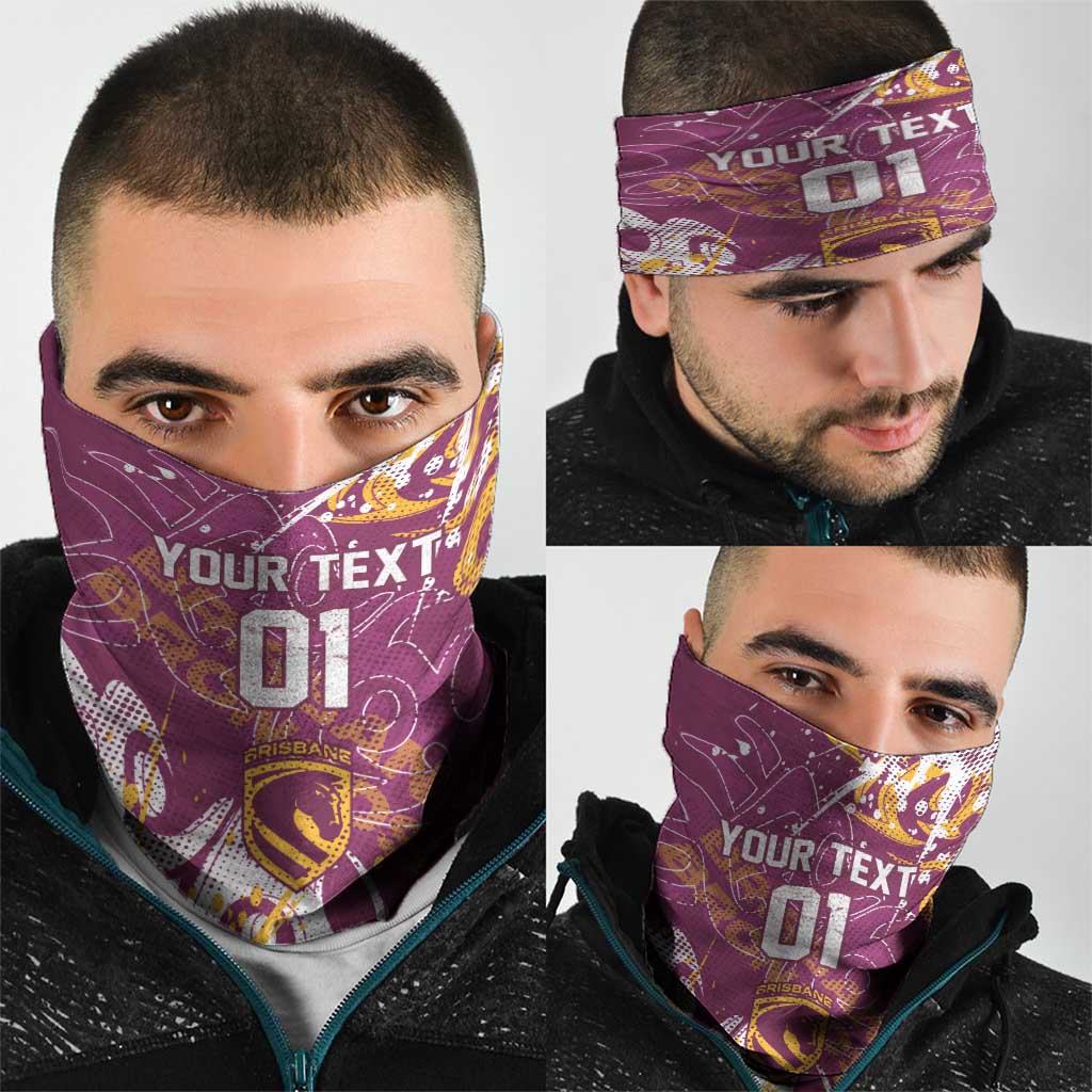 Personalized Brisbane Broncos Rugby Neck Gaiter Urban Street Graffiti Style - Distressed Splatter Elements