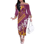Personalized Brisbane Broncos Rugby Off The Shoulder Long Sleeve Dress Urban Street Graffiti Style - Distressed Splatter Elements
