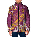 Personalized Brisbane Broncos Rugby Padded Jacket Urban Street Graffiti Style - Distressed Splatter Elements
