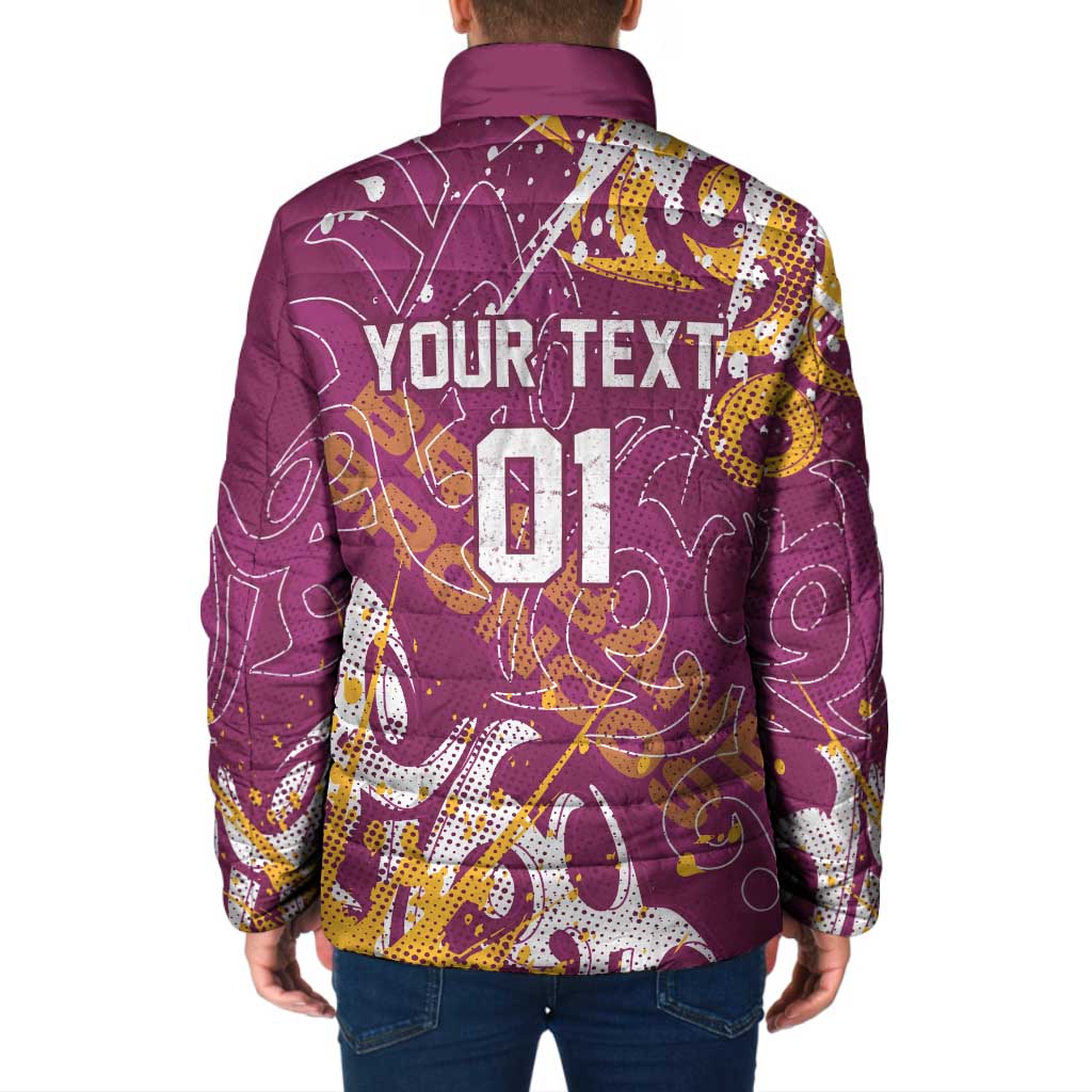 Personalized Brisbane Broncos Rugby Padded Jacket Urban Street Graffiti Style - Distressed Splatter Elements