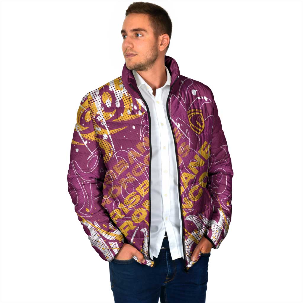 Personalized Brisbane Broncos Rugby Padded Jacket Urban Street Graffiti Style - Distressed Splatter Elements