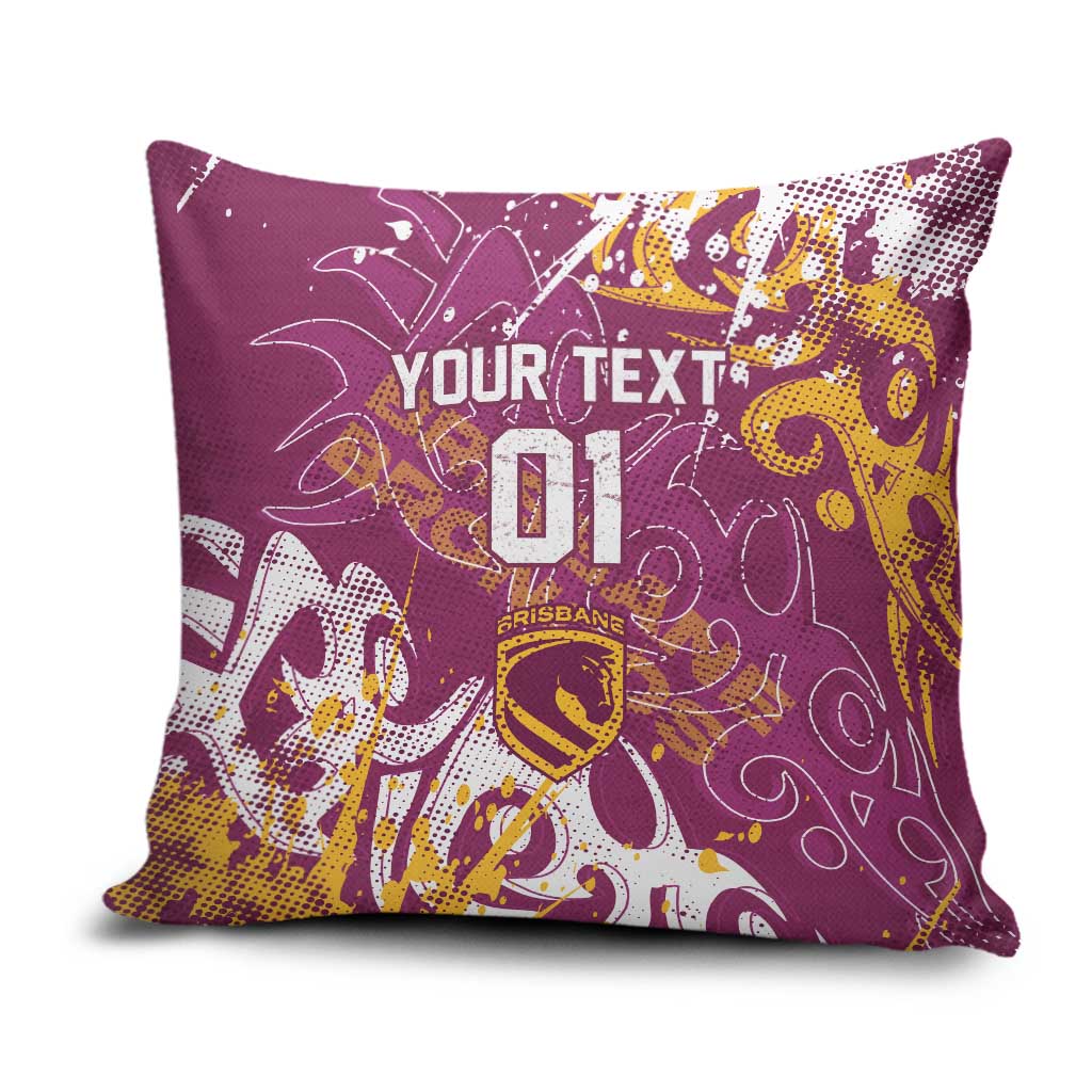 Personalized Brisbane Broncos Rugby Pillow Cover Urban Street Graffiti Style - Distressed Splatter Elements