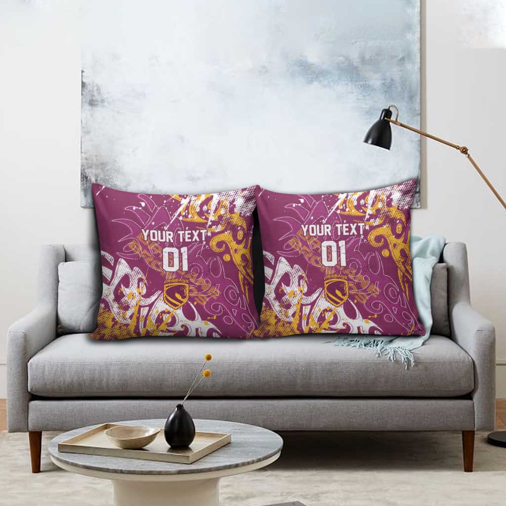 Personalized Brisbane Broncos Rugby Pillow Cover Urban Street Graffiti Style - Distressed Splatter Elements