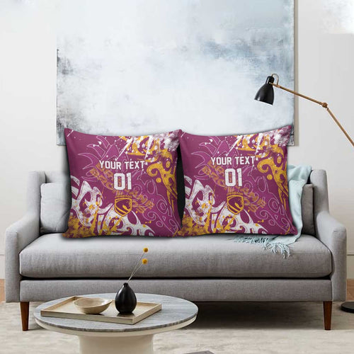 Personalized Brisbane Broncos Rugby Pillow Cover Urban Street Graffiti Style - Distressed Splatter Elements