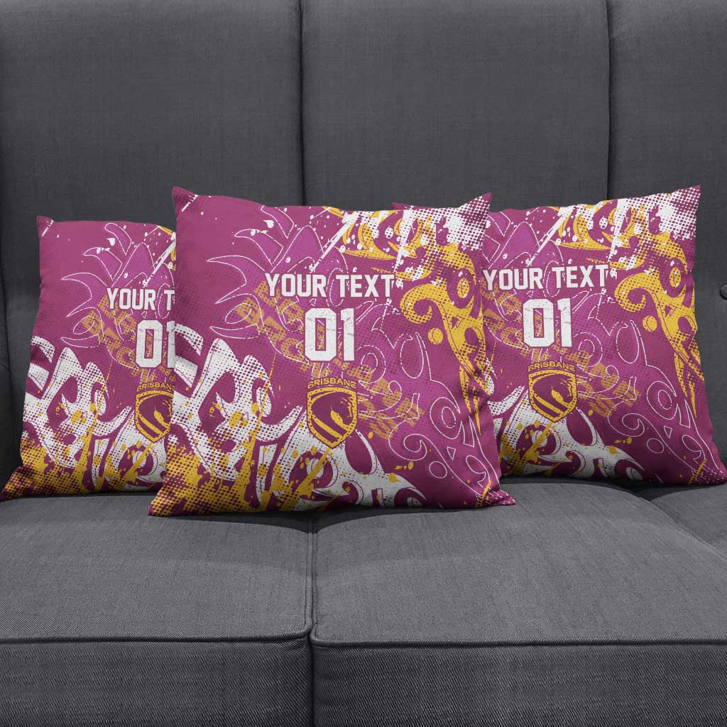 Personalized Brisbane Broncos Rugby Pillow Cover Urban Street Graffiti Style - Distressed Splatter Elements