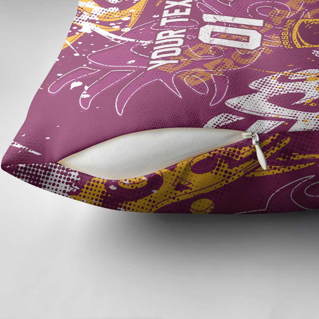 Personalized Brisbane Broncos Rugby Pillow Cover Urban Street Graffiti Style - Distressed Splatter Elements