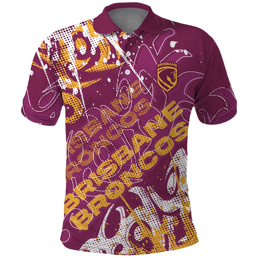 Personalized Brisbane Broncos Rugby Polo Shirt Urban Street Graffiti Style - Distressed Splatter Elements