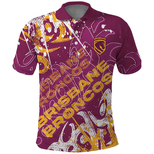 Personalized Brisbane Broncos Rugby Polo Shirt Urban Street Graffiti Style - Distressed Splatter Elements
