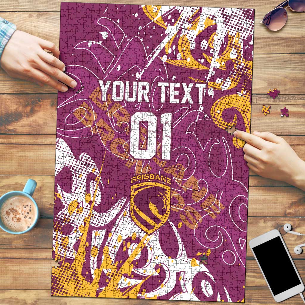 Personalized Brisbane Broncos Rugby Puzzle Urban Street Graffiti Style - Distressed Splatter Elements