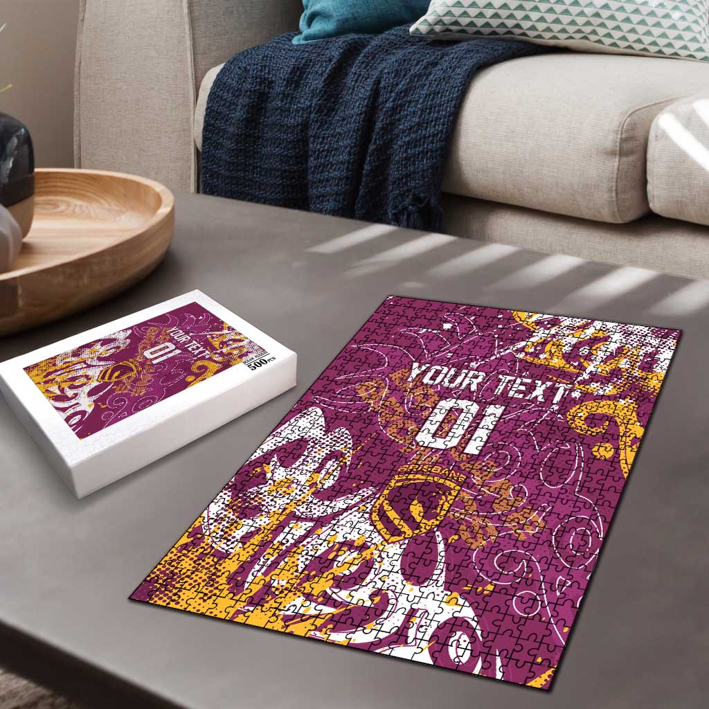 Personalized Brisbane Broncos Rugby Puzzle Urban Street Graffiti Style - Distressed Splatter Elements