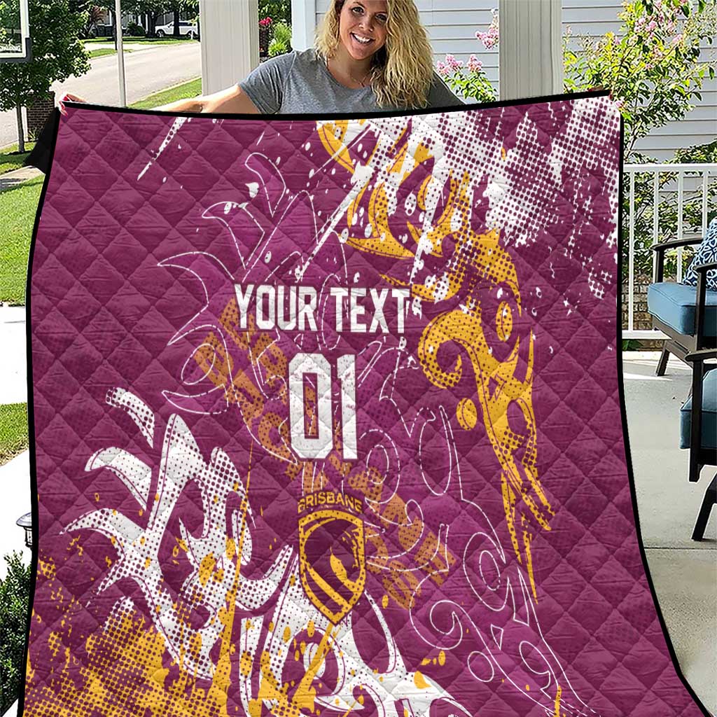 Personalized Brisbane Broncos Rugby Quilt Urban Street Graffiti Style - Distressed Splatter Elements