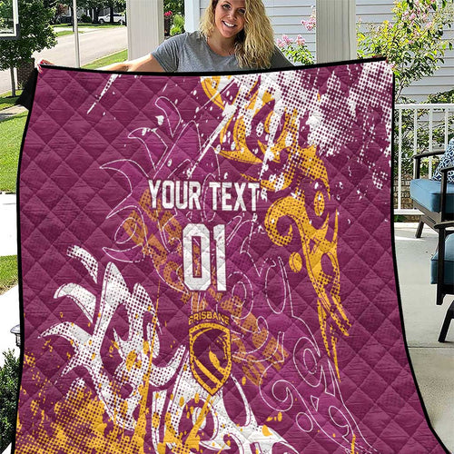 Personalized Brisbane Broncos Rugby Quilt Urban Street Graffiti Style - Distressed Splatter Elements