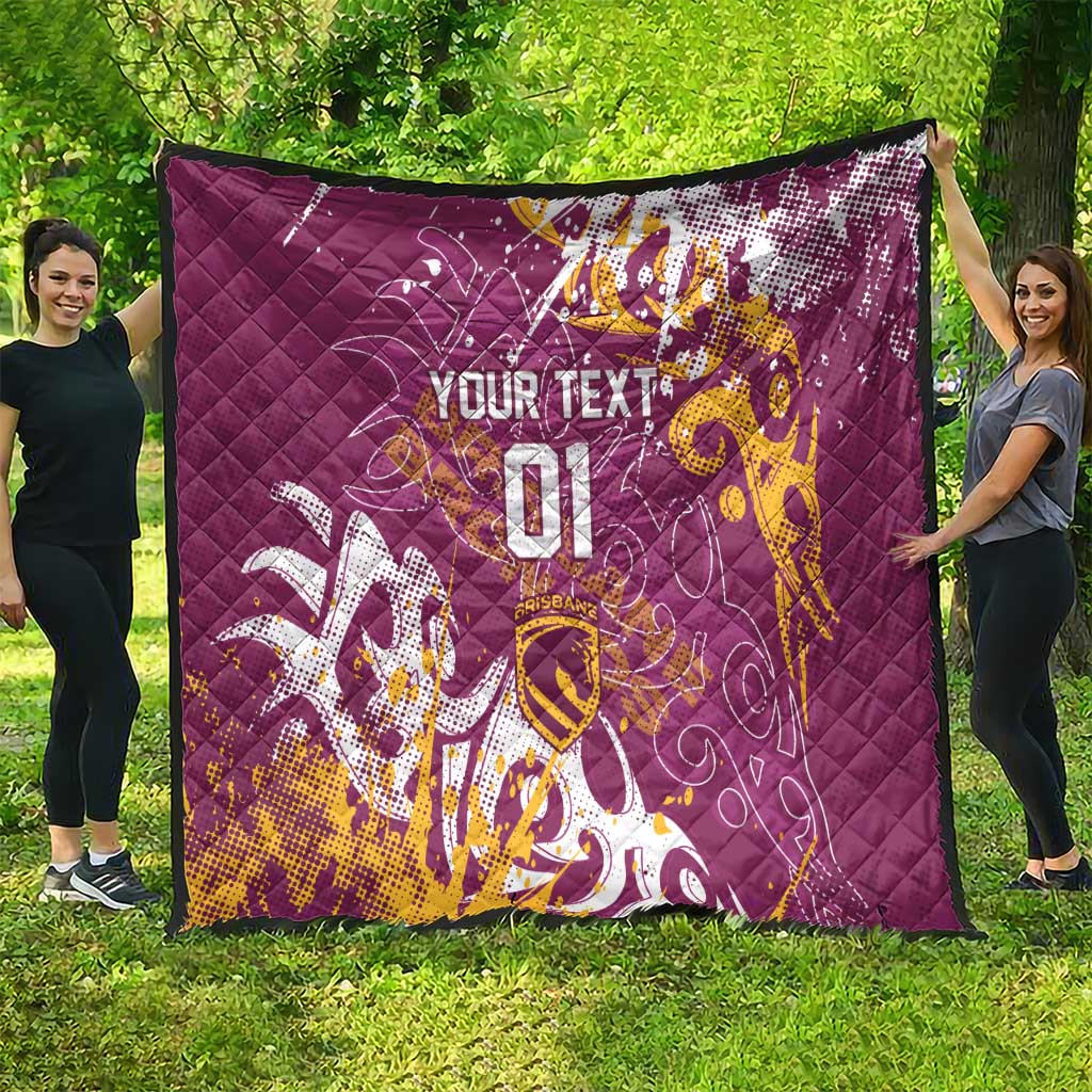 Personalized Brisbane Broncos Rugby Quilt Urban Street Graffiti Style - Distressed Splatter Elements