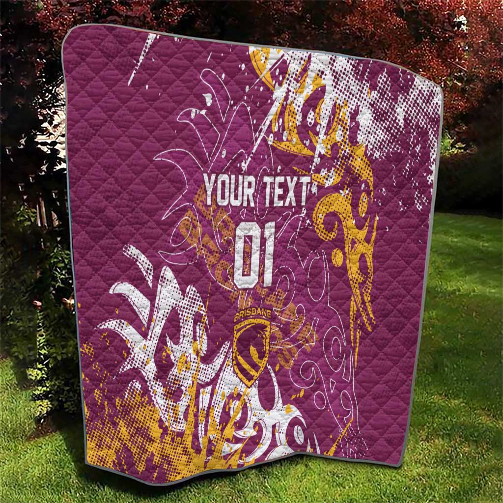 Personalized Brisbane Broncos Rugby Quilt Urban Street Graffiti Style - Distressed Splatter Elements