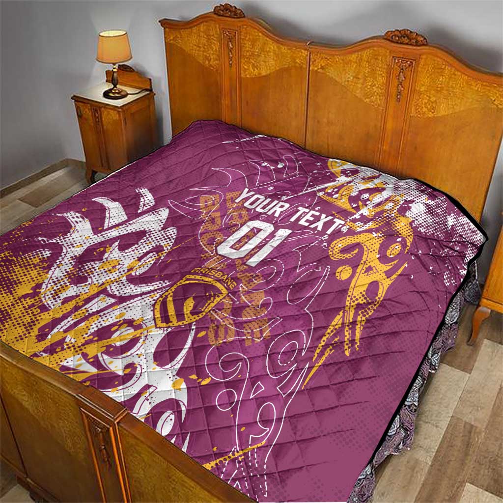 Personalized Brisbane Broncos Rugby Quilt Urban Street Graffiti Style - Distressed Splatter Elements
