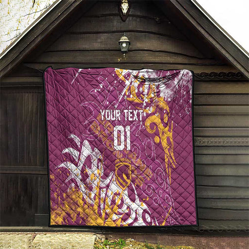 Personalized Brisbane Broncos Rugby Quilt Urban Street Graffiti Style - Distressed Splatter Elements