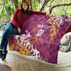 Personalized Brisbane Broncos Rugby Quilt Urban Street Graffiti Style - Distressed Splatter Elements