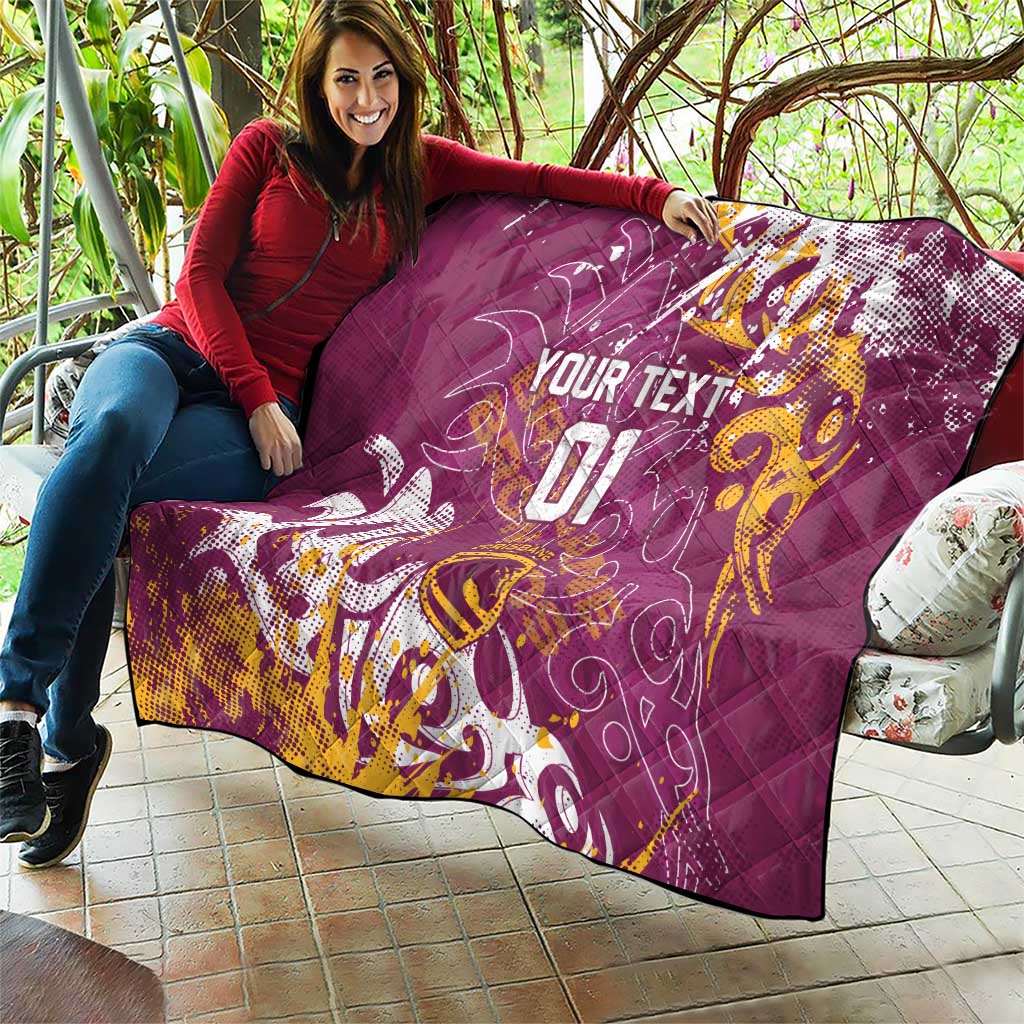 Personalized Brisbane Broncos Rugby Quilt Urban Street Graffiti Style - Distressed Splatter Elements