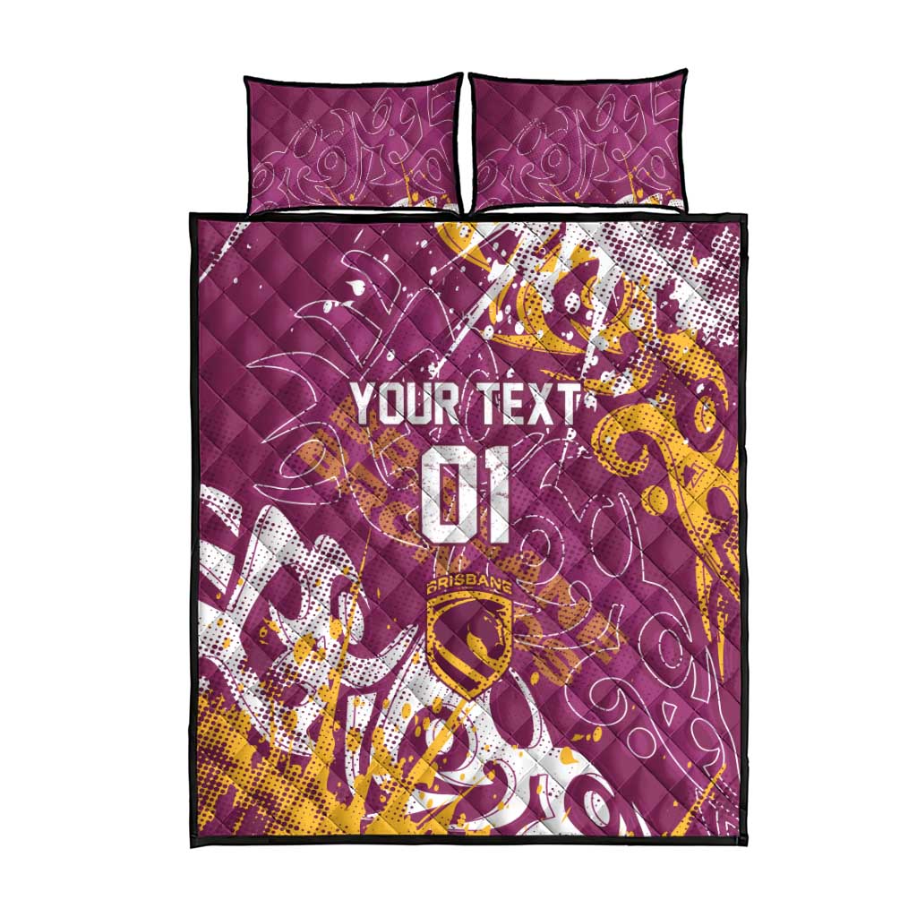 Personalized Brisbane Broncos Rugby Quilt Bed Set Urban Street Graffiti Style - Distressed Splatter Elements