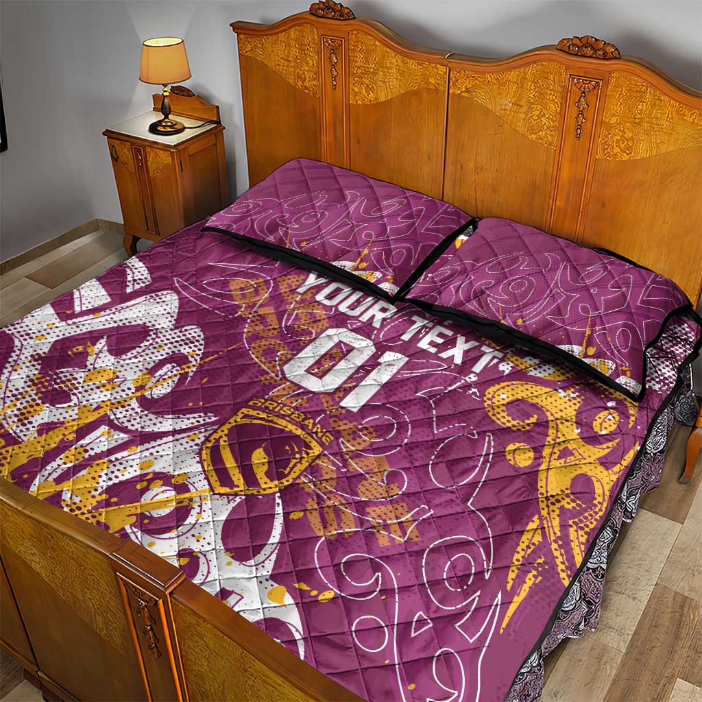 Personalized Brisbane Broncos Rugby Quilt Bed Set Urban Street Graffiti Style - Distressed Splatter Elements