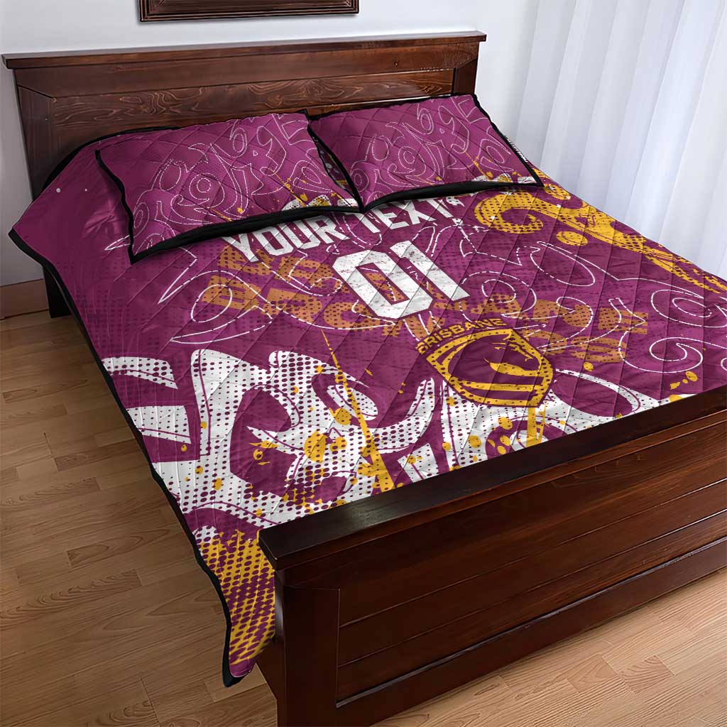 Personalized Brisbane Broncos Rugby Quilt Bed Set Urban Street Graffiti Style - Distressed Splatter Elements