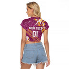 Personalized Brisbane Broncos Rugby Raglan Cropped T Shirt Urban Street Graffiti Style - Distressed Splatter Elements