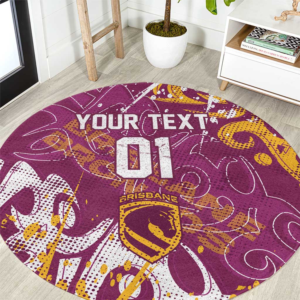 Personalized Brisbane Broncos Rugby Round Carpet Urban Street Graffiti Style - Distressed Splatter Elements
