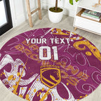 Personalized Brisbane Broncos Rugby Round Carpet Urban Street Graffiti Style - Distressed Splatter Elements