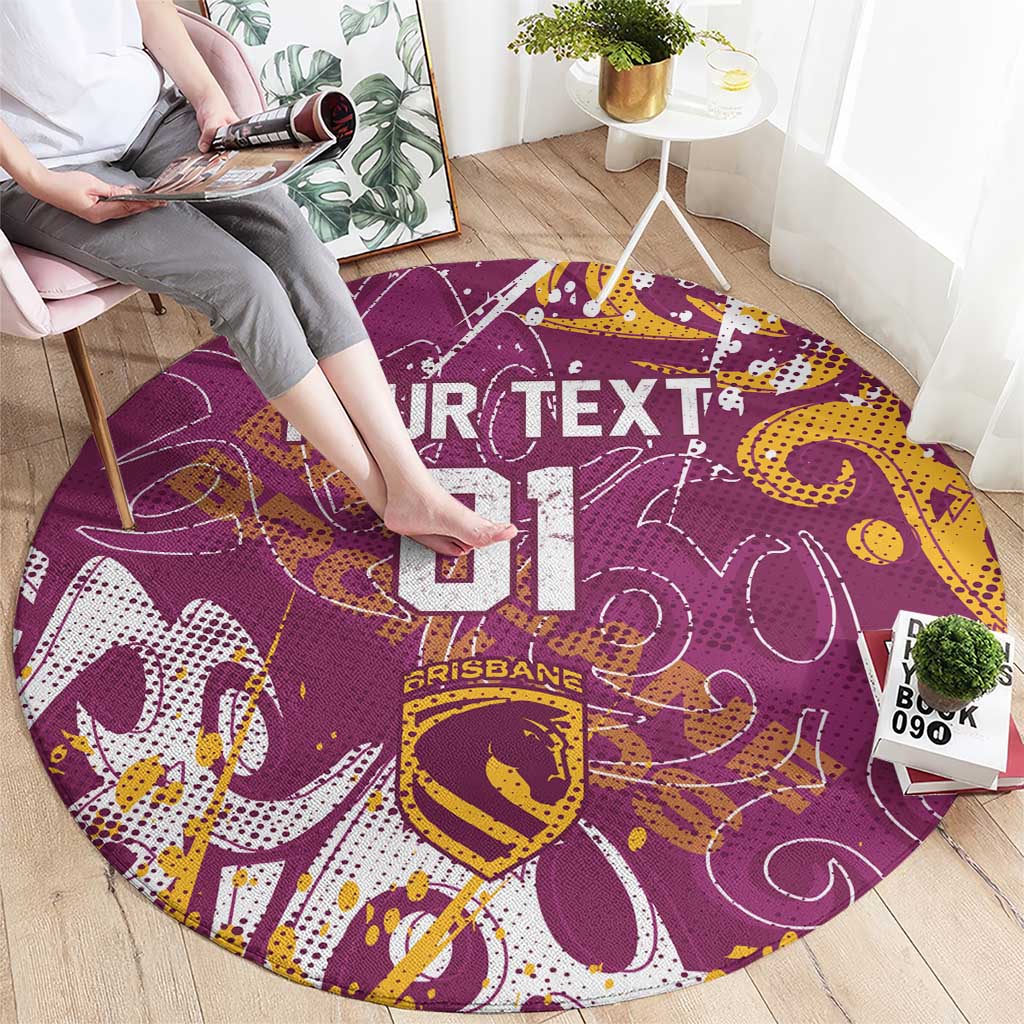 Personalized Brisbane Broncos Rugby Round Carpet Urban Street Graffiti Style - Distressed Splatter Elements