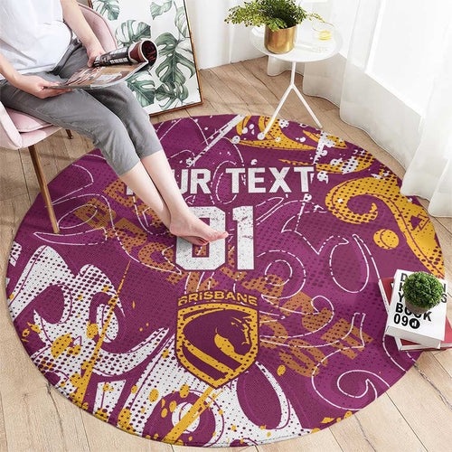 Personalized Brisbane Broncos Rugby Round Carpet Urban Street Graffiti Style - Distressed Splatter Elements