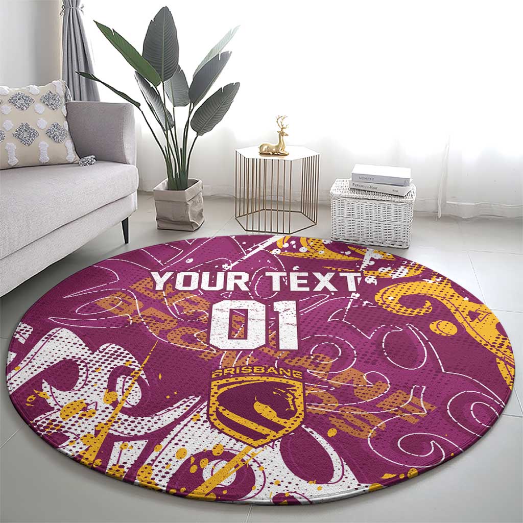 Personalized Brisbane Broncos Rugby Round Carpet Urban Street Graffiti Style - Distressed Splatter Elements