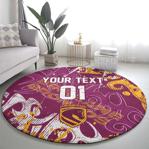 Personalized Brisbane Broncos Rugby Round Carpet Urban Street Graffiti Style - Distressed Splatter Elements