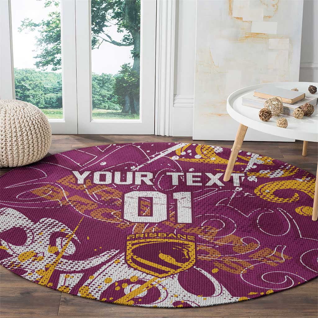 Personalized Brisbane Broncos Rugby Round Carpet Urban Street Graffiti Style - Distressed Splatter Elements