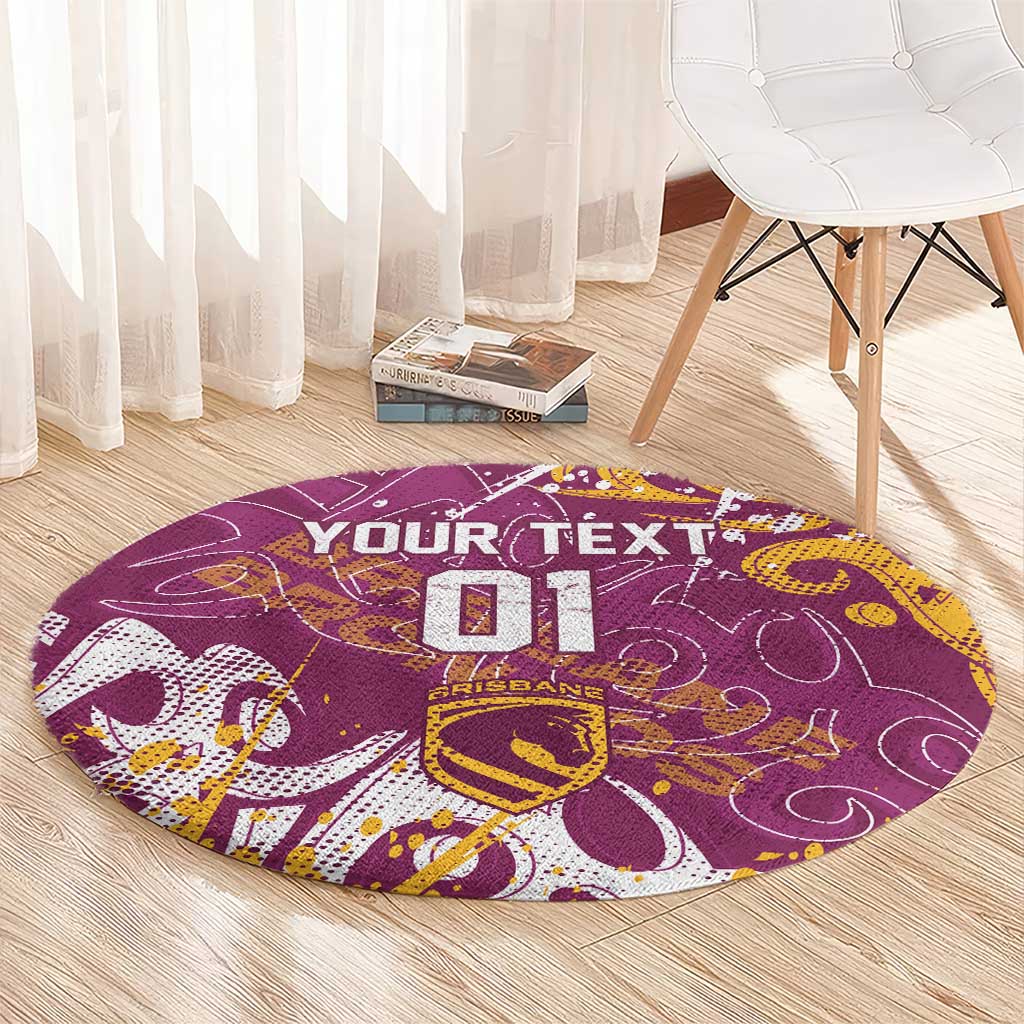 Personalized Brisbane Broncos Rugby Round Carpet Urban Street Graffiti Style - Distressed Splatter Elements