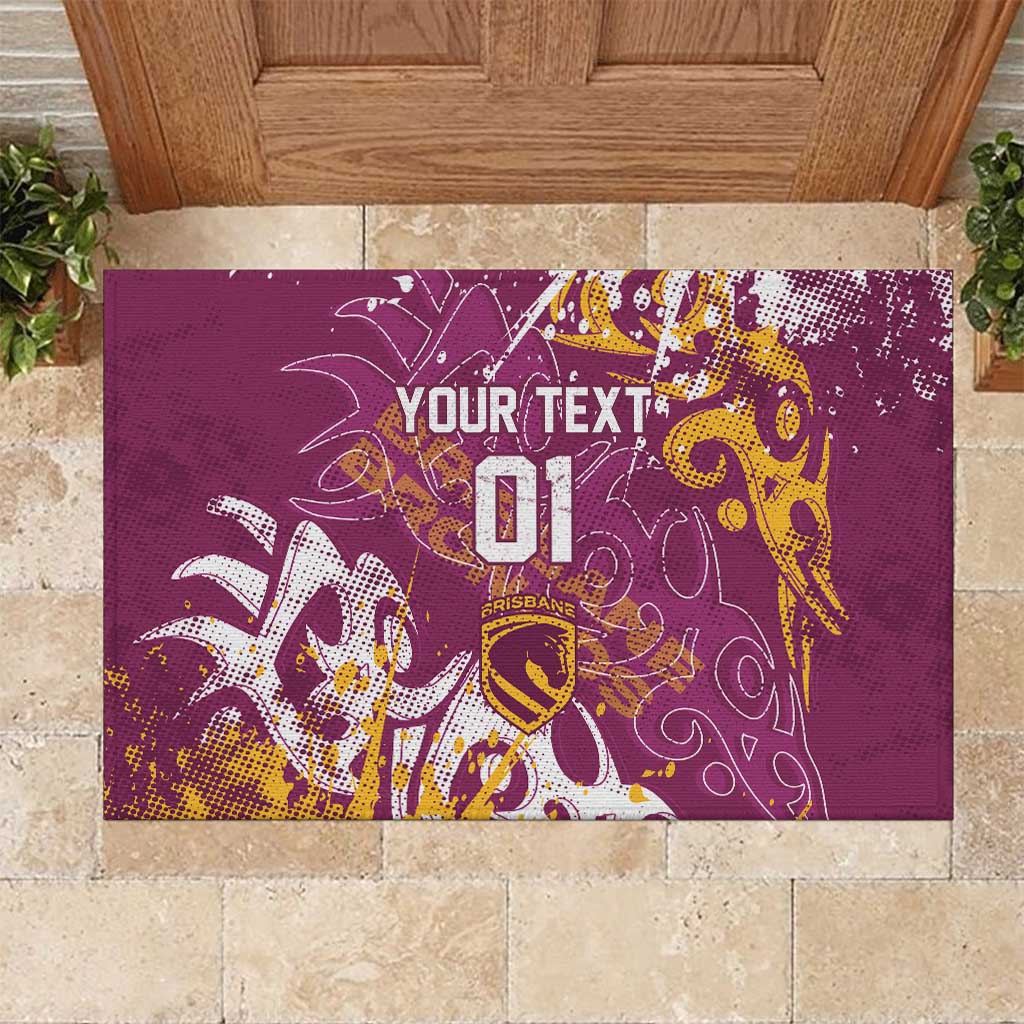 Personalized Brisbane Broncos Rugby Rubber Doormat Urban Street Graffiti Style - Distressed Splatter Elements