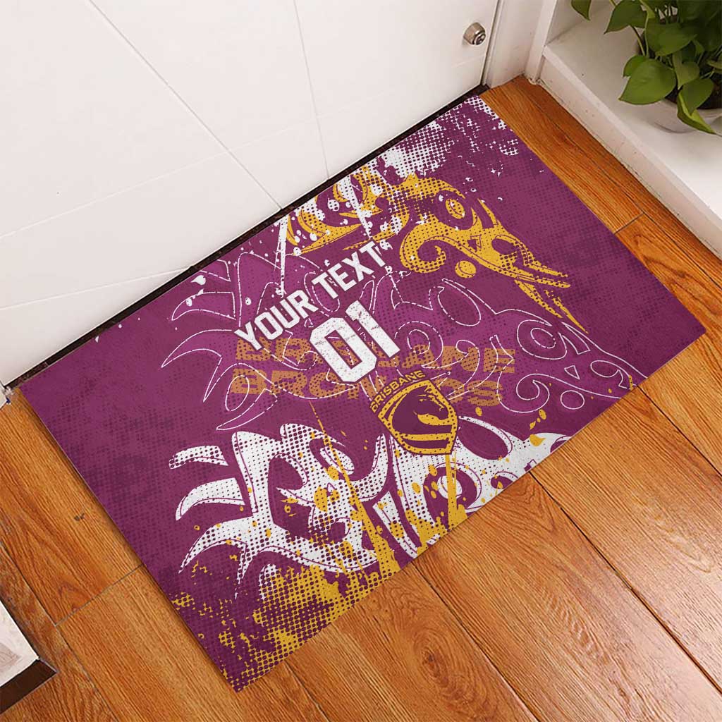 Personalized Brisbane Broncos Rugby Rubber Doormat Urban Street Graffiti Style - Distressed Splatter Elements