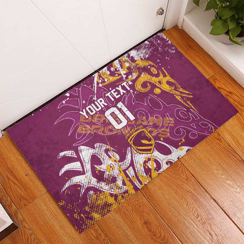 Personalized Brisbane Broncos Rugby Rubber Doormat Urban Street Graffiti Style - Distressed Splatter Elements