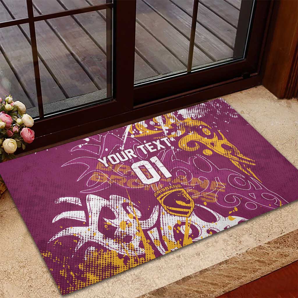 Personalized Brisbane Broncos Rugby Rubber Doormat Urban Street Graffiti Style - Distressed Splatter Elements