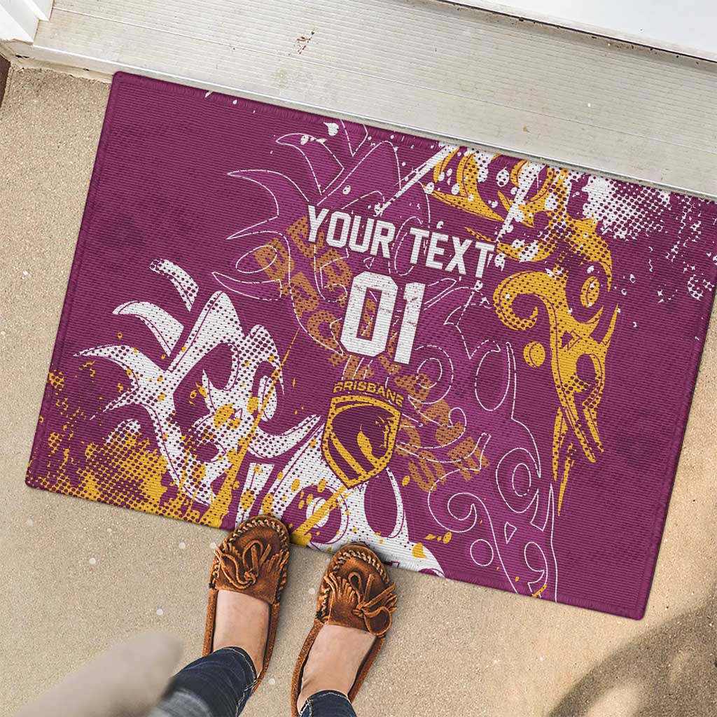 Personalized Brisbane Broncos Rugby Rubber Doormat Urban Street Graffiti Style - Distressed Splatter Elements