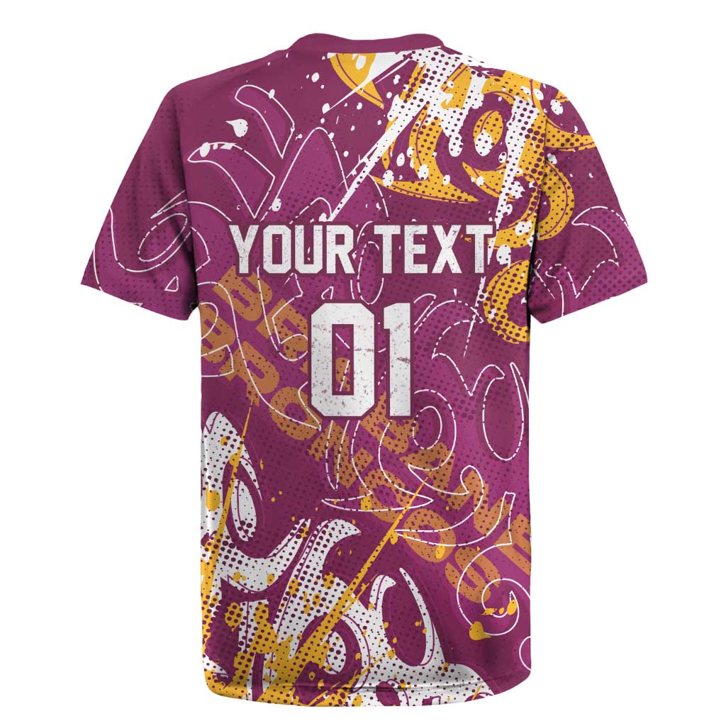 Personalized Brisbane Broncos Rugby Rugby Jersey Urban Street Graffiti Style - Distressed Splatter Elements