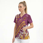 Personalized Brisbane Broncos Rugby Scrub Top Urban Street Graffiti Style - Distressed Splatter Elements