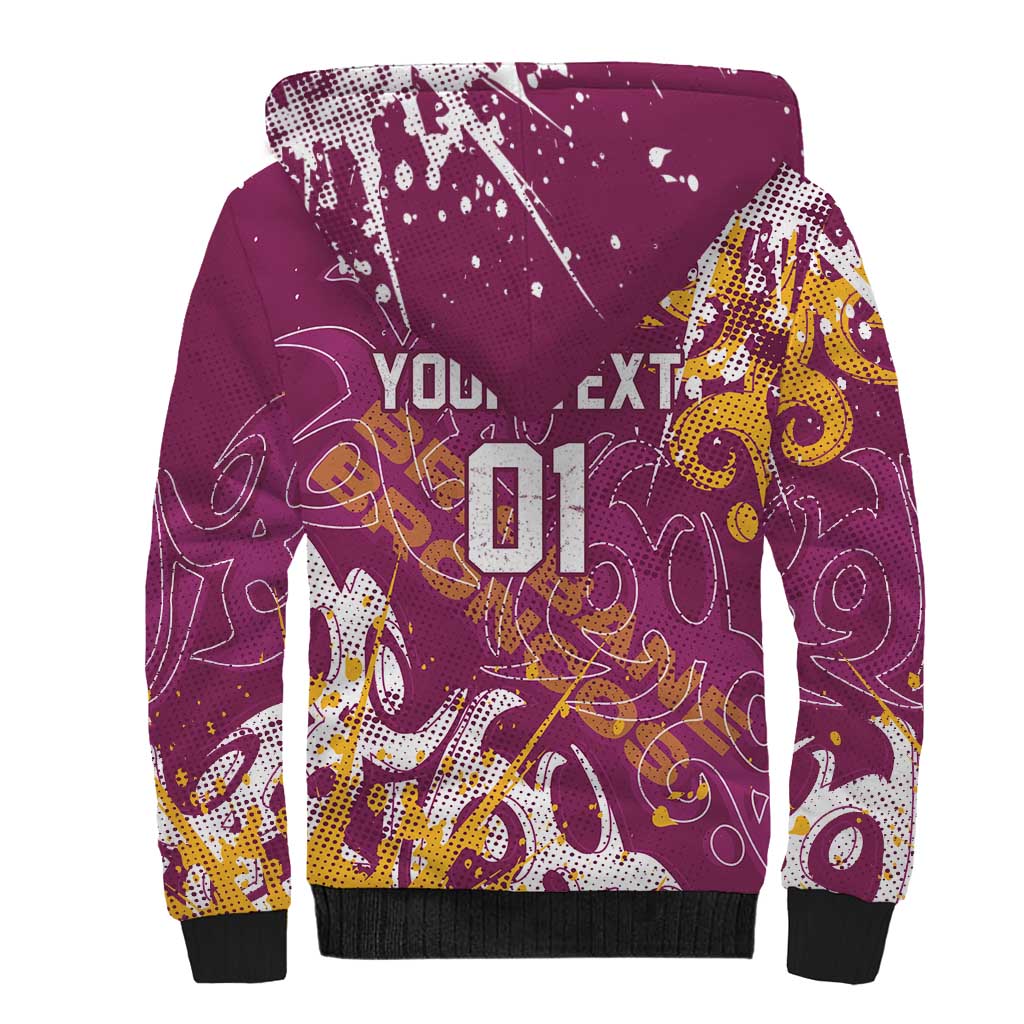 Personalized Brisbane Broncos Rugby Sherpa Hoodie Urban Street Graffiti Style - Distressed Splatter Elements