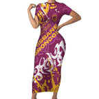 Personalized Brisbane Broncos Rugby Short Sleeve Bodycon Dress Urban Street Graffiti Style - Distressed Splatter Elements