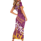 Personalized Brisbane Broncos Rugby Short Sleeve Bodycon Dress Urban Street Graffiti Style - Distressed Splatter Elements
